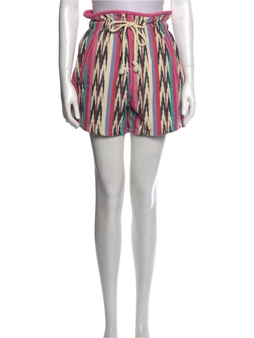 Isabel Marant Pink Multicolor Striped High-Waist Drawstring Shorts